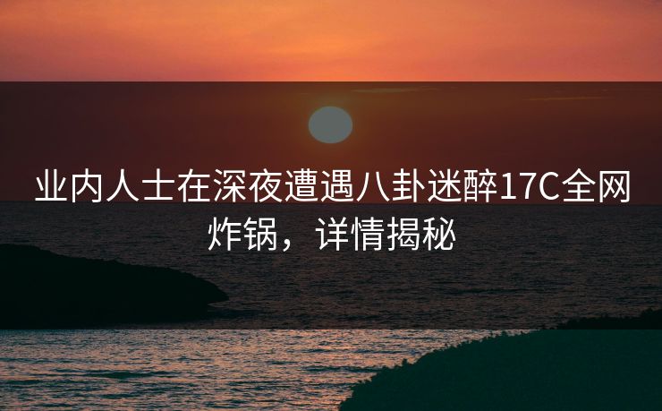 业内人士在深夜遭遇八卦迷醉17C全网炸锅，详情揭秘